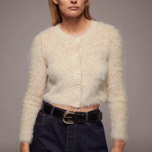 Zara Faux Fur Fuzzy Cream Cardigan Sweater